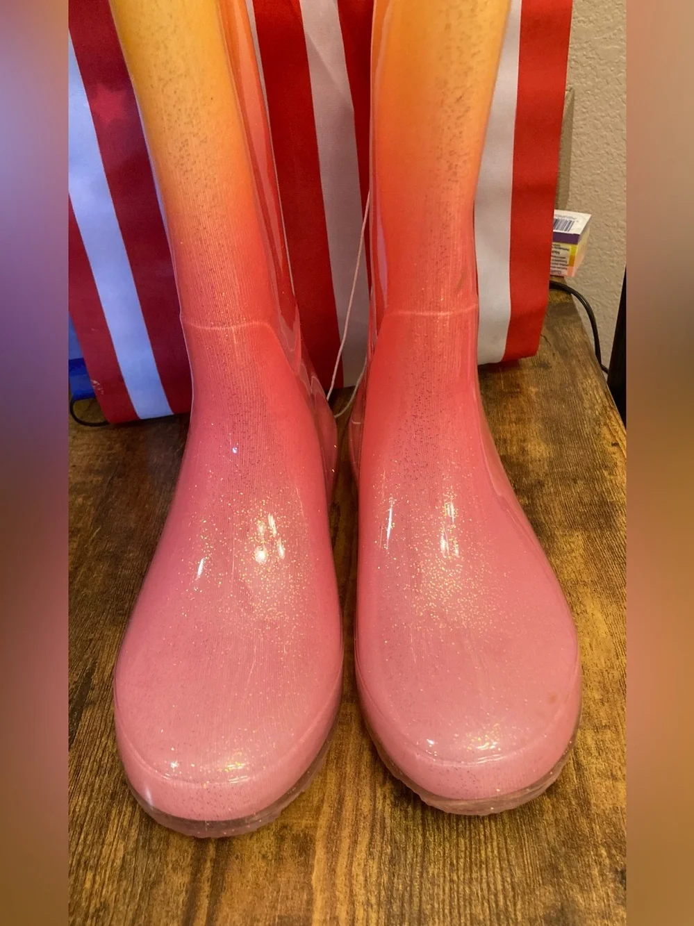 Cat & Jack Girls CeCe Pink Yellow Rain boots Size 5 new
